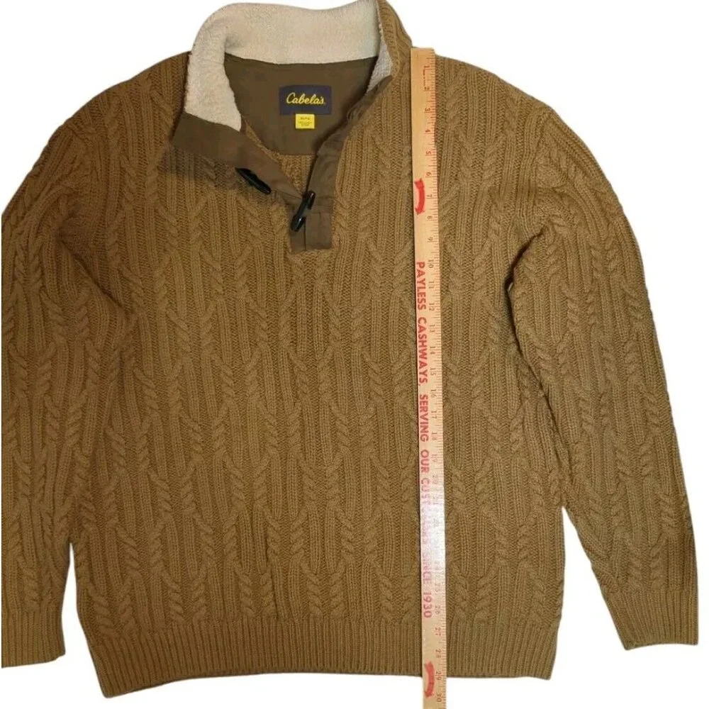 Cabela's Mens‎ XL Cable Fisherman Knit Sweater Toggle Buttons Elbow Patchs Heavy